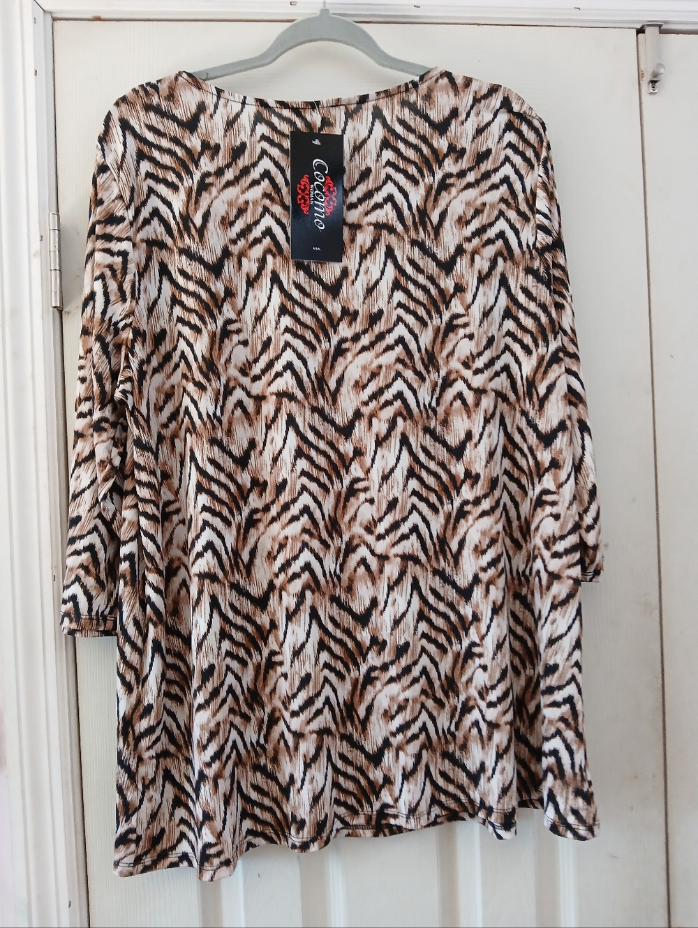 Cocomo 2x Animal Print Brown BlackTiger Liquid knit Open Top peek A boo Neckline - Picture 5 of 9